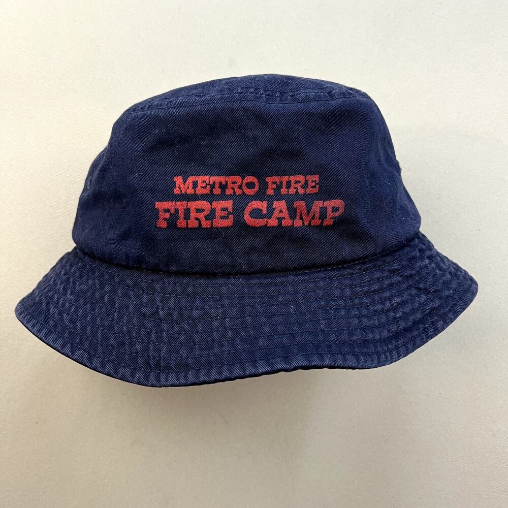 Vintage Fire Department Bucket Hat Cap 7-1/4 Navy Blue Firefighter Metro Camp